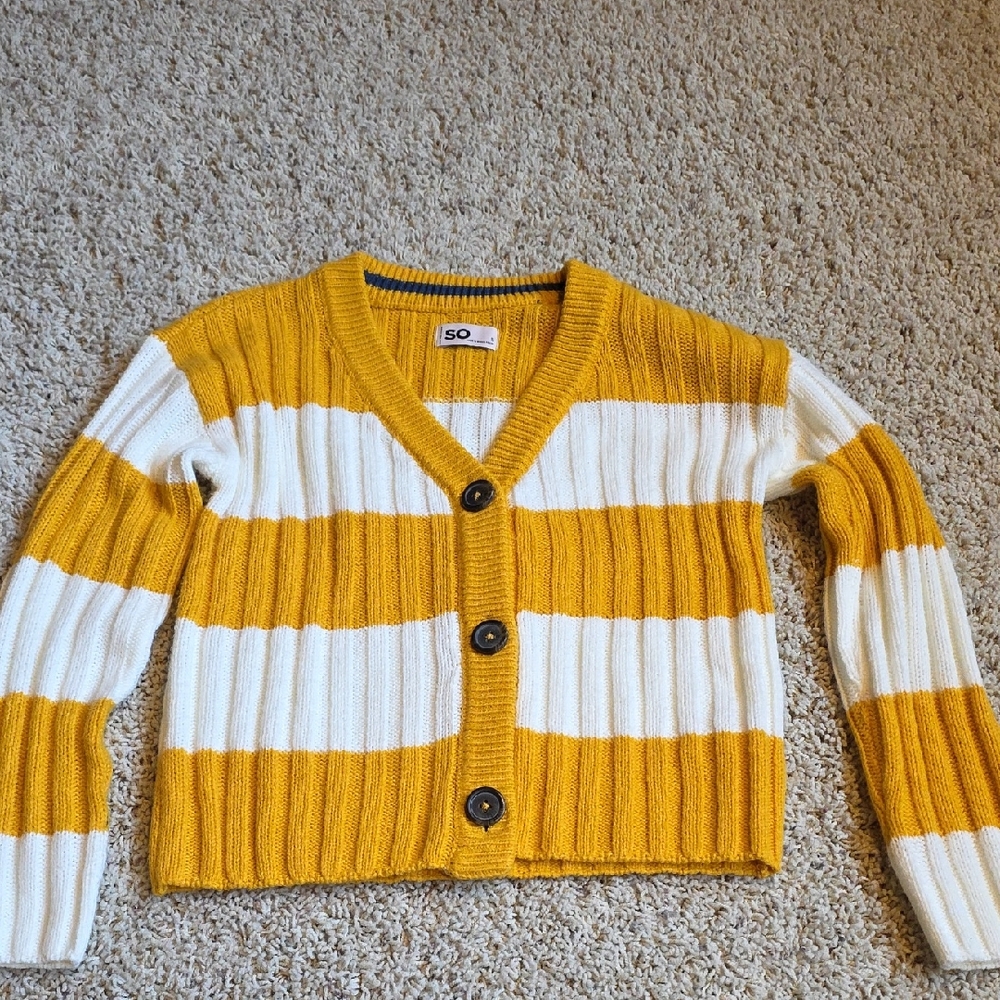 SO Girls Mustard and White Striped Cardigan